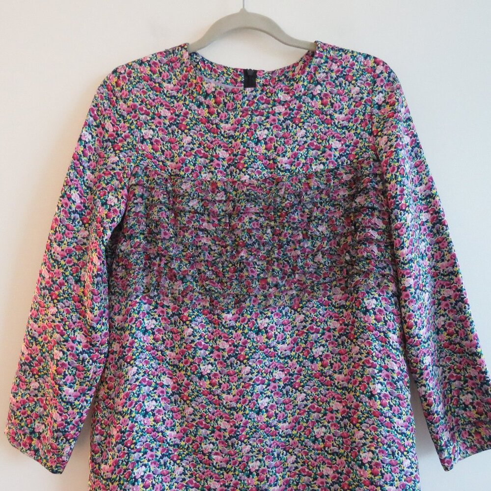 DRAWER JAPAN 100% Silk Ditsy Floral Pink Purple Shift Dress - Size 38 / Medium - Picture 2 of 16